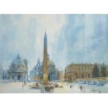 Alexander Creswell, British b.1957- Piazza del Popolo, Rome; watercolour over traces of pencil,