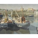 Harold Williamson, British 1898-1972- Fishing boats moored in a Harbour; oil on canvas, signed,