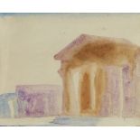 Norman Adams RA, British 1927-2005- The Temple of Neptune, Paestum; watercolour over traces of