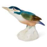 A Meissen porcelain model of a Kingfisher, after a model by Paul Walther, c.1956, blue crossed