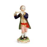 A Derby porcelain figure of a piper, late 18th/early 19th century, modelled wearing a blue and