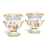A pair of Spode porcelain Campana type urns, early 19th century, decorated with reserves of