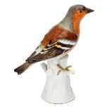 A Meissen porcelain model of a Common Chaffinch, c.1940, blue crossed swords mark, incised numbers