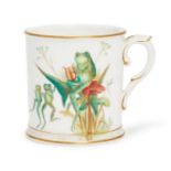 A Royal Worcester porcelain mug, printed and painted with frogs, printed marks and date code for