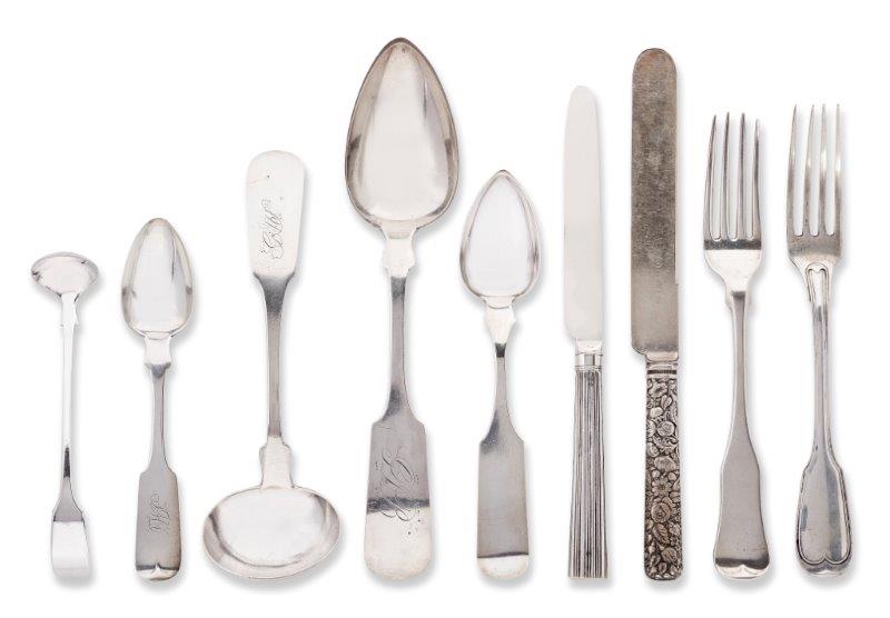 A large collection of mostly American coin silver flatware, late 19th century, together with various