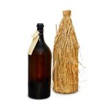 A French brown glass Jeroboam Champagne bottle, late 19th century, with a straw carriage jacket,