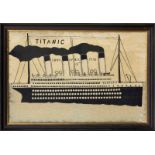 A large ship's woolwork of RMS Titanic, c.1920, the passenger liner depicted at sea and inscribed