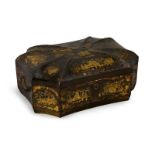 A Chinese export lacquer box, 19th century, of rectangular hexagonal shape with domed shaped top and