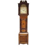 A Victorian oak and mahogany longcase clock by Grey of Leicester, the hood with swan neck pediment