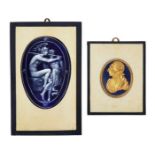 A Limoges enamel plaque, 19th century, depicting two classical figures, signed C C Schivin and