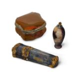 A George III gilt-metal mounted agate etui, mid 18th century, of tapering form with diamond