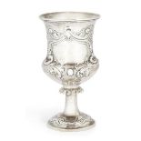 A Victorian silver goblet, London c.1862, Thomas Smiley, of ogee form, chased with scrolling