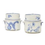 A pair of Wedgwood printed pottery ice cream servers, 19th century, with leaf form handles to the