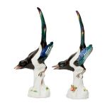 Two similar Meissen models of Magpies, c.1910 and 1985, blue crossed swords marks, incised marks