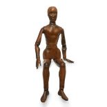 A large pine artists lay figure, English or French, late 19th century, the articulated limbs with