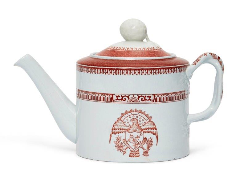 A Copeland Spode cylindrical tea pot and cover, late 19th/early 20th century, printed with the