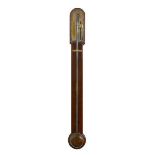 A George III mahogany stick barometer by Baddely of Albrighton, the moulded case with arched top and