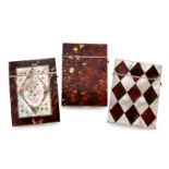 A tortoiseshell and mother of pearl rectangular card case, 19th century, with hinged top, inset to