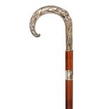 A silver crook handle walking cane, Broadway & Co, Birmingham, 2002, modelled as a fox chasing a