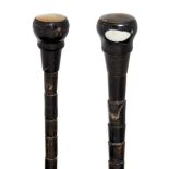 Two horn walking canes, early 20th century, of tapering sectional construction, 84 and 83cm longGood