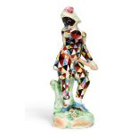 A Derby porcelain figure of Harlequin, modelled after J.J. Kandler, 18th century, modelled wearing a