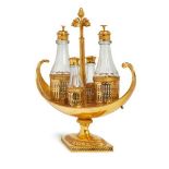 A Russian ormolu and cut-glass condiment set, first half 19th century, of boat-shape with central