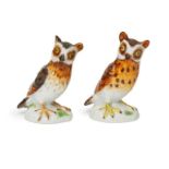 Two similar Meissen porcelain models of owls, one circa. 1924-1927, both with blue crosses swords