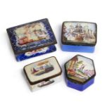 A group of four English enamel boxes, late 18th-20th century, including a Staffordshire box with a