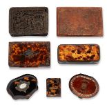 A collection of five various tortoiseshell boxes and snuff boxes, all 19th century, two of