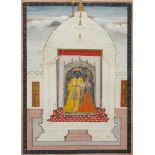Rama and Sita, Pahari school, 19th century, gouache on paper heightened with gilt, shown standing