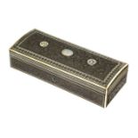 A carved Bombay black wood box with painted ivories, India, circa 1880, of rectangular form, the lid