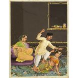 A scene of a husband quarrelling with his second wife, Bengal, late 19th-early 20th century,