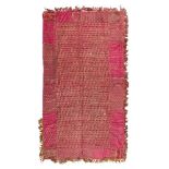 A Mughal gilt metal thread embroidered fuchsia silk panel, India, early 19th century, of rectangular