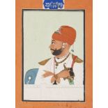 Portrait of the Paymaster Bhalavji, Bundi, circa 1840, opaque pigments heightened with gold on