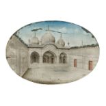 A Company School painting on ivory of the Moti Masjid, Agra, circa 1860, opaque pigments