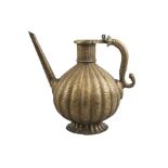 An engraved Mughal brass ewer, India, 18th century, of globular form on a splayed foot, with