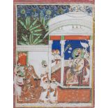A ruler before his courtiers, Mewar, India, 19th century, shown enthroned in an outdoor pavilion,