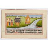 Two folios Ramayana Manuscipt: Ravana by a River and Hanuman Fighting, Jaipur, Rajasthan, North