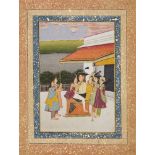 A Princely couple on a terrace by Gumana, Jaipur, Rajasthan, North India, circa 1820, opaque