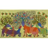 Durga Bai, Indian, Gond Tribe, late 20th century, "Tree of Life"; acrylic on canvas, signed, 79.