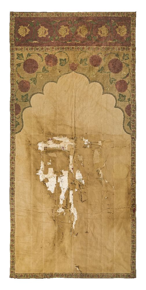 A Mughal printed cotton panel for a tent (Qanat), India, 18th century, of rectangular form, the