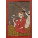 A seated noble smoking a huqqa, Mandi, circa 1770, gouache on paper heightened with gilt, shown