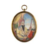 A Sikh portrait on ivory of a maharaja with sword, North India, circa 1850, gouache on ivory,