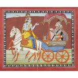 Illustration from the Gita Govinda: Krishna and Arjuna in a chariot, Kangra, Punjab Hills, North