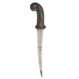 A Mughal gem-set jade hilted dagger, India, late 18th century, the steel blade gently curved at
