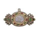 A Mughal gem-set jade pendant with inscribed carnelian, India, 18th century, of oval domed form with