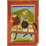 An equestrian portrait of a Rajput ruler in armour, Rajasthan, North India, early 19th century,