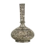 A bidri silver-inlaid bottle (surahi), Deccan, North India, circa 1880, with rounded body, the