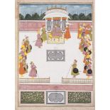 Shah Sultan Husayn at Court, Mughal India, Circa 1710, opaque pigments heightened with gold and
