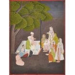 A princess and attendants bringing food to ascetics, Oudh circa 1900-1920, opaque pigments